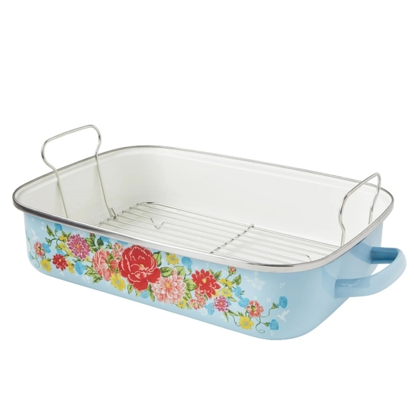 ❤️ New Pioneer Woman Sweet Rose Roaster With Rack - Picture 9 of 9